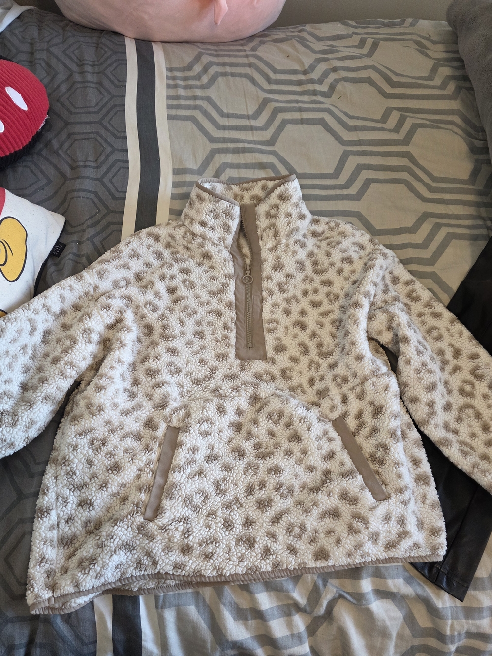 Ricki's Cream and Light Brown Leopard-Print Sherpa Pullover